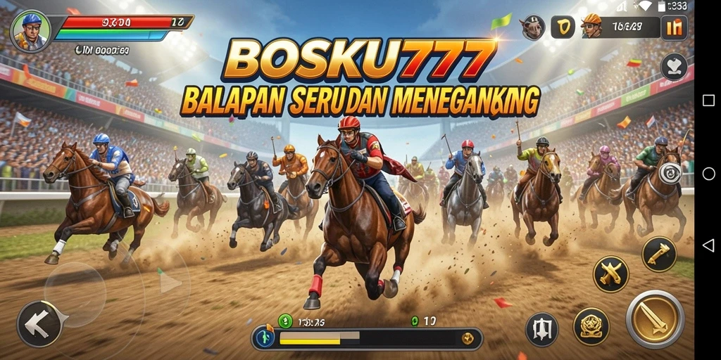 Screenshot gameplay menunjukkan aksi balapan mendebarkan di BOSKU777.
