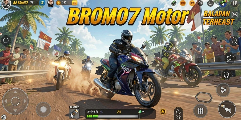 Gameplay BROMO77 yang seru di trek balapan motor.