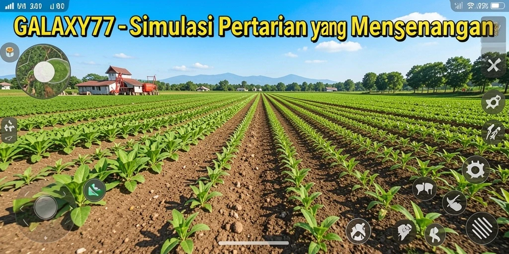 Screenshot gameplay GALAXY77 menampilkan keseruan bertani di ladang yang subur.