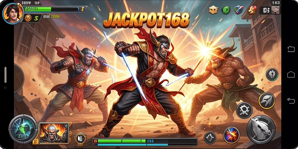 Tangkapan layar JACKPOT168 menampilkan aksi seru dalam pertarungan.
