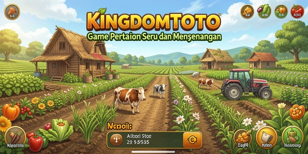 Tampilan gameplay KINGDOMTOTO dengan aktivitas pertanian yang seru dan warna-warni.
