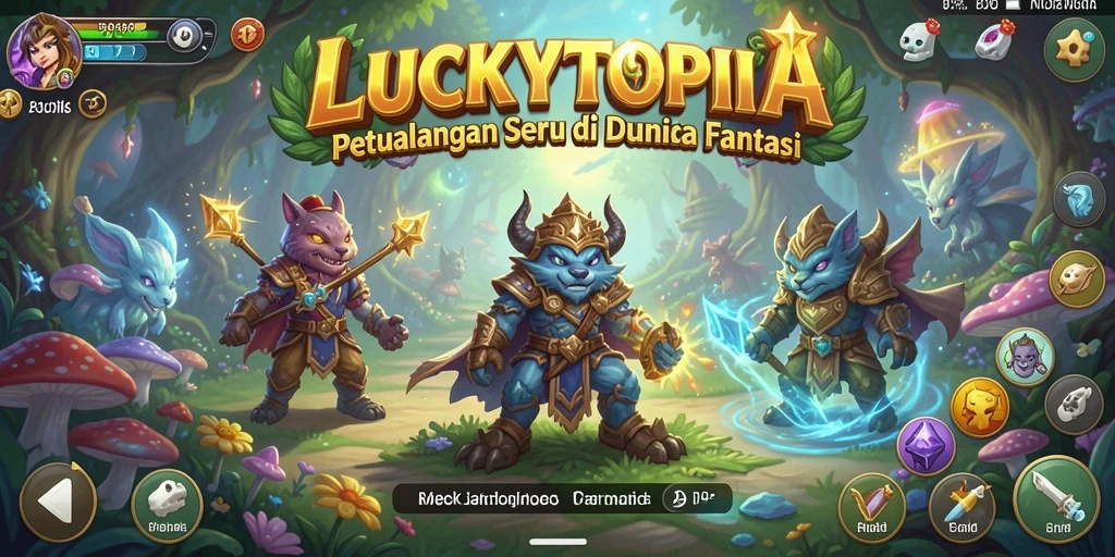 Screenshot gameplay LUCKYTOPIA yang menampilkan aksi petualangan yang mendebarkan.