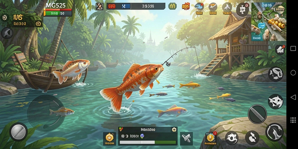 Tampilan gameplay MG525 yang menampilkan pengalaman memancing yang mengesankan.