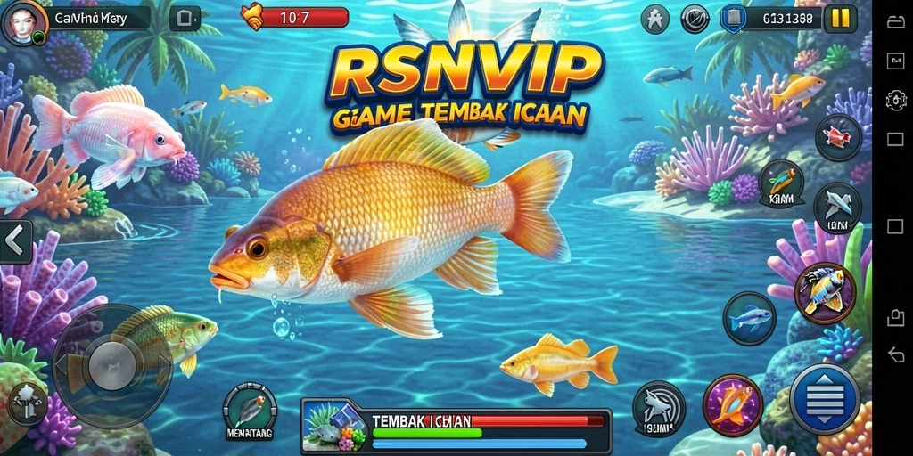 Screenshot gameplay Tembak Ikan yang seru dan penuh warna.