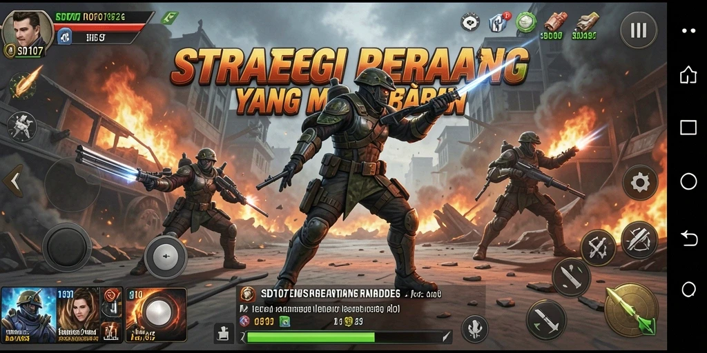 Tangkapan layar gameplay SD107 menunjukkan aksi pertempuran yang intens dan strategi yang mendalam.