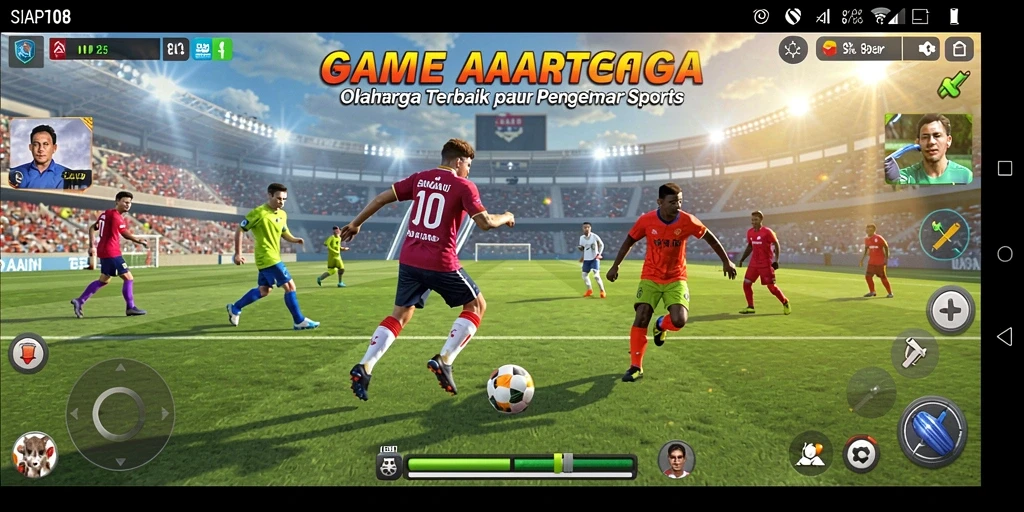 Tangkapan layar SIAP108 yang menunjukkan gameplay penuh aksi dari pertandingan olahraga.