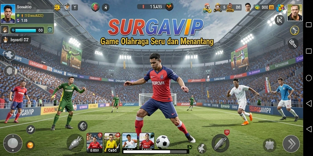 Tampilan gameplay seru di SURGAVIP yang menggambarkan kompetisi olahraga.