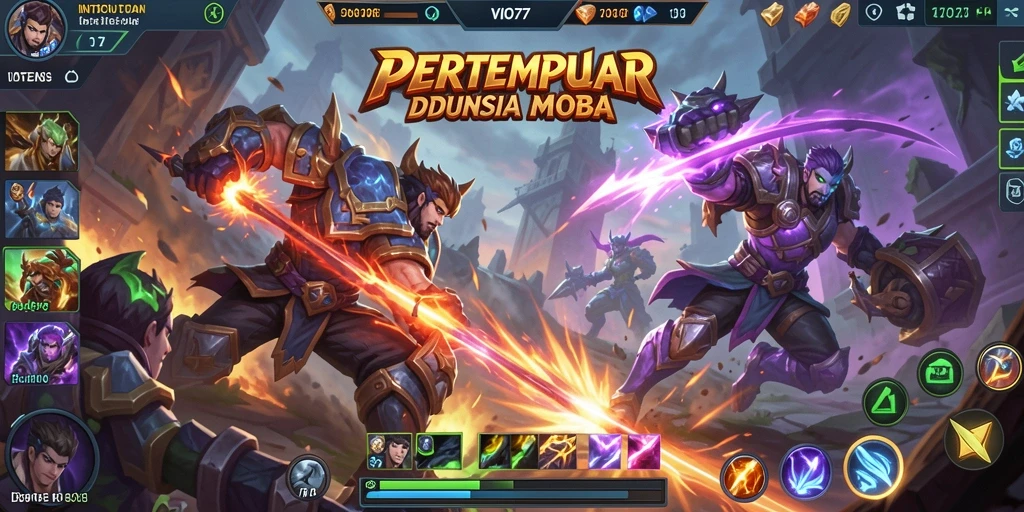 Screenshot gameplay VIO77 menampilkan pertarungan epik antara hero.