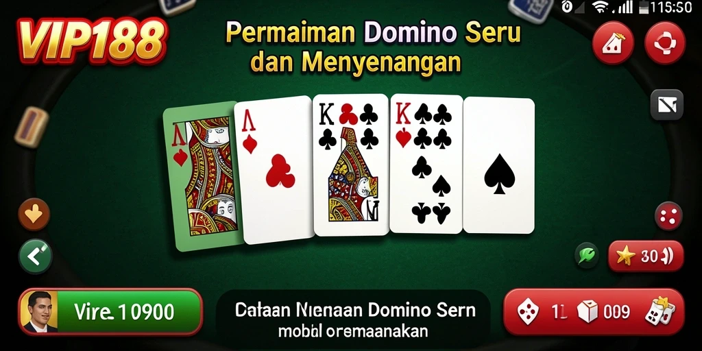 Screenshot gameplay Domino di VIP188 menampilkan aksi seru penuh strategi.