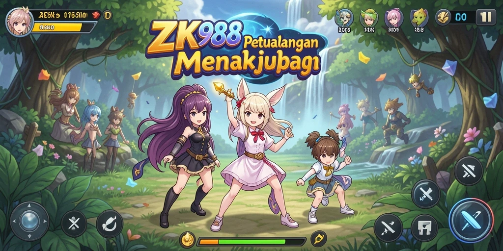 Tampilan gameplay yang penuh warna dan karakter menarik di ZK988.